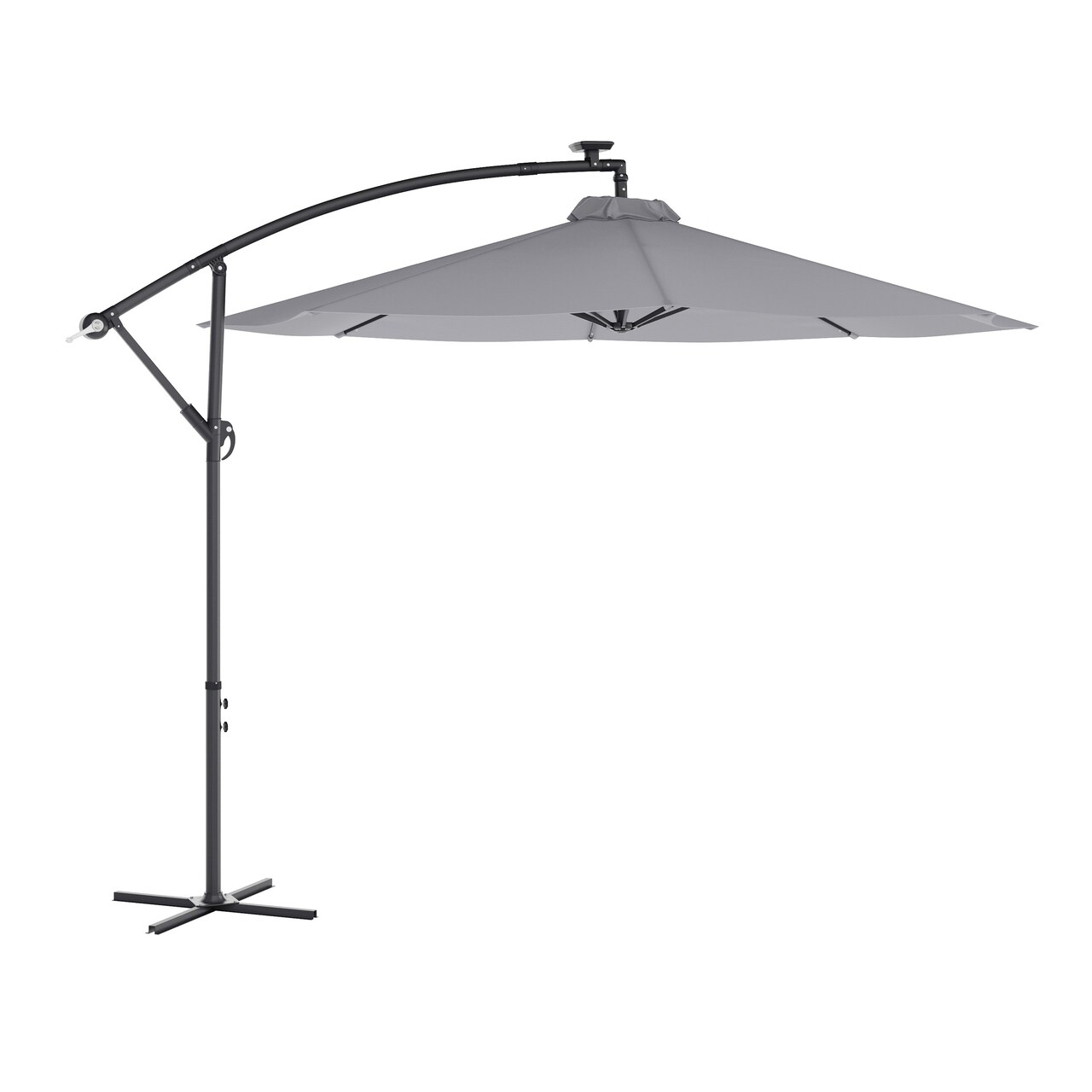 Merrick Lane Avalon 10 FT Solar Cantilever Umbrella with LED Lights, Easy Lift Crank, Push Button Tilt and Built in Cross Base
